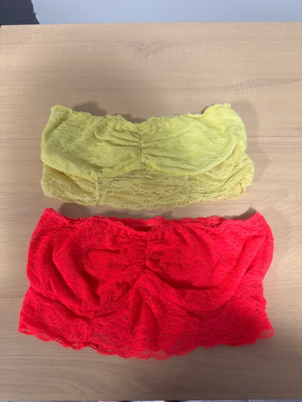 Lace Bandeau Crop Top - Yellow and Coral